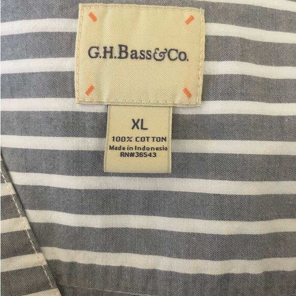GH & Bass Co Women Tunic Top XL Gray White Striped Cotton Preppy Coastal Light - Picture 2 of 9
